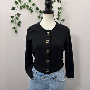 Calvin Klein Black Knitwear Cardigan with Gold Button Detail size Small Cotton